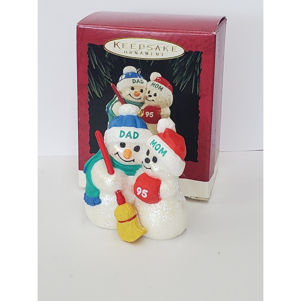 Hallmark Keepsake Ornament 1995 Mom and Dad Snowmen Glitter Christmas Vintage